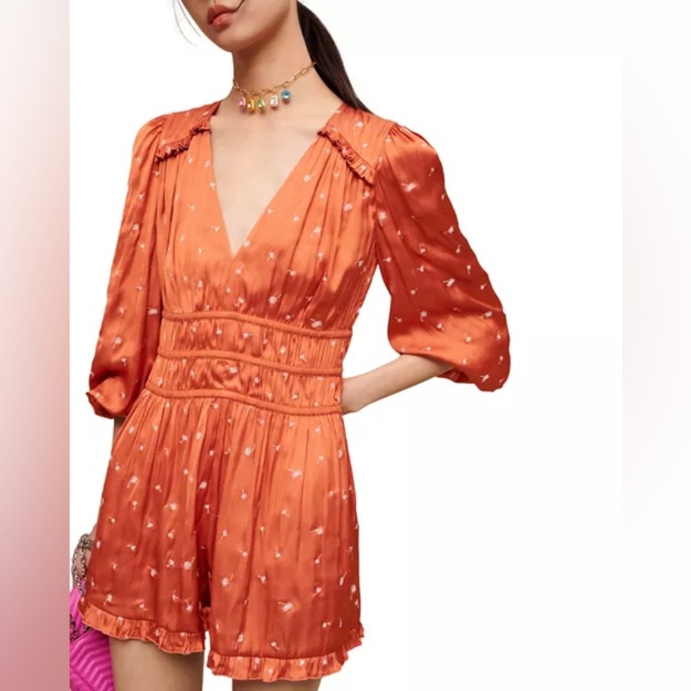 Maje Satin Romper in Tangerine